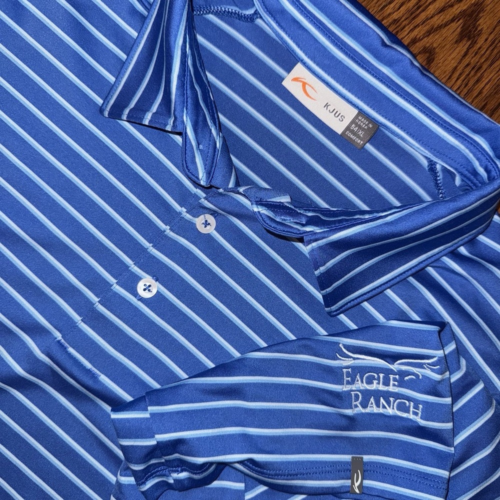 KJUS‎ Soren Performance Polo Men's 54 XL Blue Striped Eagle Ranch Short Sleeve